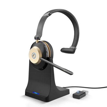 Earbay Wireless Headset with Mic, Trucker Bluetooth Headset with Microphone Noise Canceling, Wireless Headphones with Mic Mute, USB Dongle, Charging Base, 45H Battery, for PC Laptop Phone Teams Zoom