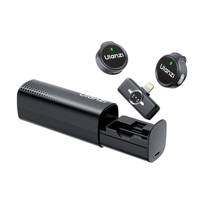 ULANZI A21 Drawer Wireless Microphone for iPhone 14/13/12/11(2TX + Lightning RX), Mini Lapel Mic with 32khz 24bit, AI Noise Reduction, Ultralight Button TX, 36H Battery for Video Recording, Streaming - size: Lightning