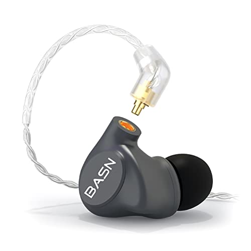 BASN Metalen 4 Drivers in-Ear Monitor Headphones, Wired Earbuds, Gray | 2BA+2DD Musicians Noise Isolating IEMs with Deep Bass, Two Detachable MMCX Cables with Case for Singers,Drummers,Bassists - color: Gray