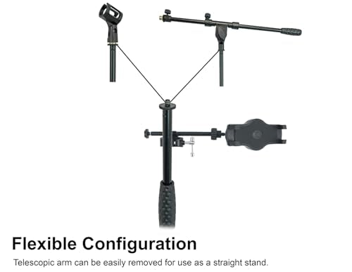 Rockville RVMIC5 V2 Pro Audio Tripod Microphone Stand, Telescopic Boom, Tablet/Phone Holder, Adjustable, Steel, Perfect for Studio & Live Performances - style: Mic + Phone/Tablet Stand
