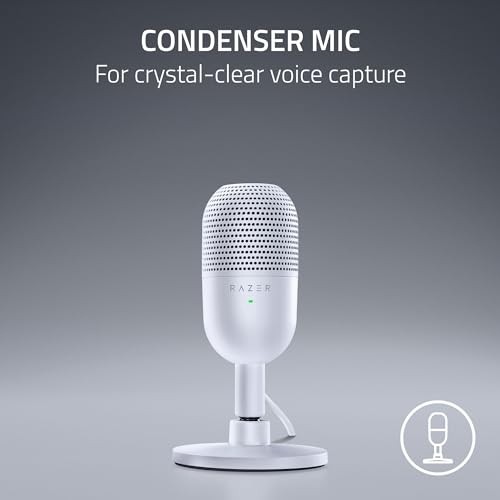 Razer Seiren V3 Mini USB Microphone: Condenser Mic-Supercardioid Pickup Pattern-Tap-to-Mute Sensor with LED Indicator-Shock Absorber-Ultra Compact-PC,Discord, OBS Studio, XSplit-White (Pack of 10) - size: Mini (Pack of 10)
