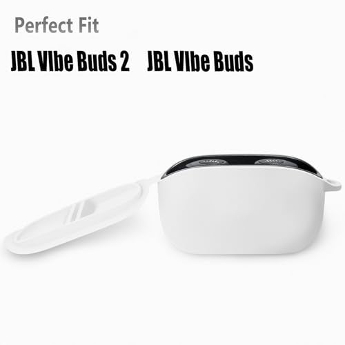 Geiomoo Silicone Case for JBL Vibe Buds 2, JBL Vibe Buds, Soft Flexible Scratch Resistant Protective Cover with Carabiner (White) - color: White