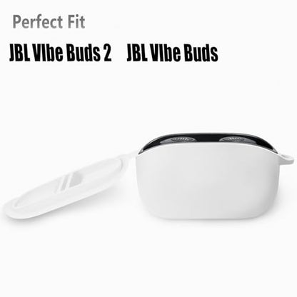 Geiomoo Silicone Case for JBL Vibe Buds 2, JBL Vibe Buds, Soft Flexible Scratch Resistant Protective Cover with Carabiner (White) - color: White