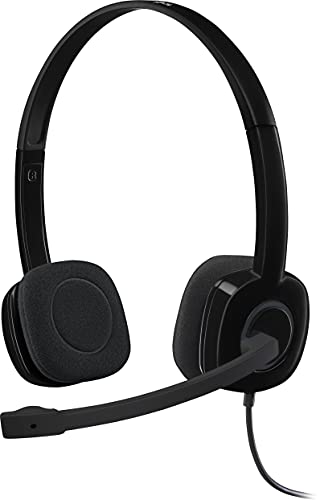 Logitech 3.5 mm Analog Stereo Headset H151 with Boom Microphone (981-000587) Plus Bonus USB Extenders