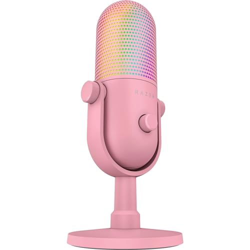 Razer Seiren V3 Chroma 32‐Bit DSP, USB-C Microphone for PC & Mac, Pink | AI Audio Processing, Noise Isolation, Tap-to-Mute, Supercardioid Condenser Mic, Chroma RGB, Discord, OBS Studio, Streamlabs