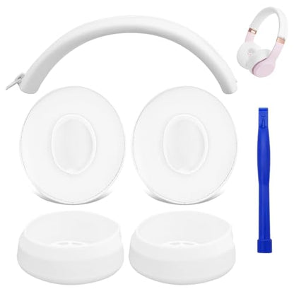 Adhiper Solo3 Ear Pads & Ear Covers & Headband Cover for Beats Solo 3 & Solo 2 Wireless Headphones, Protein Leather Solo3 Earpad Replacement Accessories Silicone Sweat Covers - White - color: White
