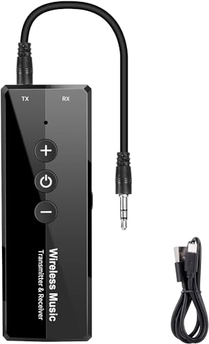 Bluetooth 5.3 Transmitter for TV PC, Audio Receiver for Car Speaker System | 2026 Upgraded 3-in-1 Portable Wireless Rechargeable Stereo Transceiver Adapter - color: Black