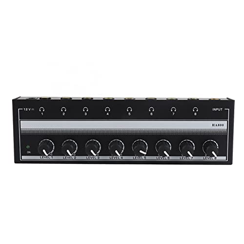 Estink Mini Headphone Amplifier, Portable Clear Sound Metal Stereo Audio Amplifier 8 Headphone Output and 1 Input Channels for Studio and Stage, 100 to 240V(US Plug)