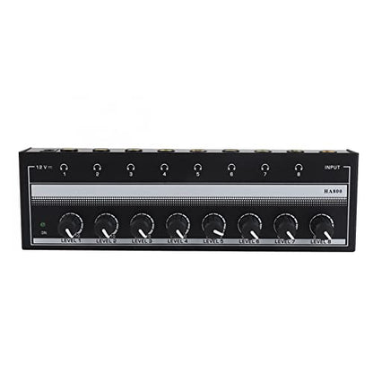 Estink Mini Headphone Amplifier, Portable Clear Sound Metal Stereo Audio Amplifier 8 Headphone Output and 1 Input Channels for Studio and Stage, 100 to 240V(US Plug)