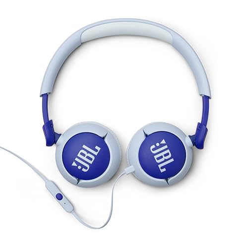 JBL Junior 320 Kids Headphones, Wired, Volume-Limited - Blue | Designed For School And Travel With Built-In Mic, Foldable Design, 3.5Mm Jack, Comfortable Fit And Customizable Stickers - color: Blue