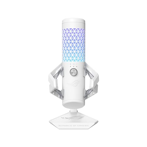 ASUS ROG Carnyx USB Gaming Microphone (25mm Condenser Capsule, 192kHz/24-bit, Cardioid, high-Pass Filter, Built-in pop Filter, Metal Shock Mount, one-Touch Mute, Aura Sync RGB)- Moonlight White