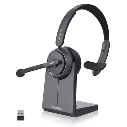 NUROUM HP31S Single Ear Wireless Headset with Noise Cancelling Mic & Dongle | Charging Stand, Multi-Point, All-Day Comfort, Long Battery Life, One Button Mute, Versatile Connectivity