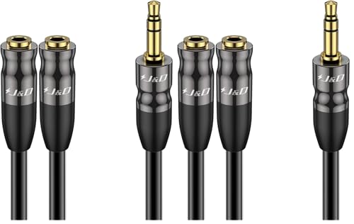 J&D Headphone Splitter 3.5 mm Audio Stereo Y Splitter Cable, 1/8 inch TRS Male to Dual 1/8 inch TRS Female Headphone Jack Adapter Aux Extension Cable for Phone/PS4/Switch/Tablet, 0.65 ft (Pack of 2) - size: 0.65 Feet (Pack of 2)