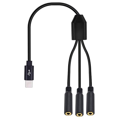 Poyiccot USB C to 3.5mm Audio Jack Cable, 1 to 3 Ways 3.5mm TRRS Aux to USB C Splitter Type C to Headphone Aux Cable Compatible with Micphone, Headphone, Galaxy, MacBook, 30cm/1ft - style: 1 to 3ways