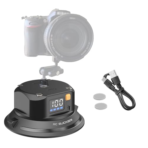 4.5" Electric Vacuum Suction Cup Camera Mount, 1/4" Thread ABS Heavy-Duty Car Mount for Action Camera, Phone & DSLR, Real-Time Leak Protection & 110LB Load for Car/Boot/Windshield - size: 4.5"