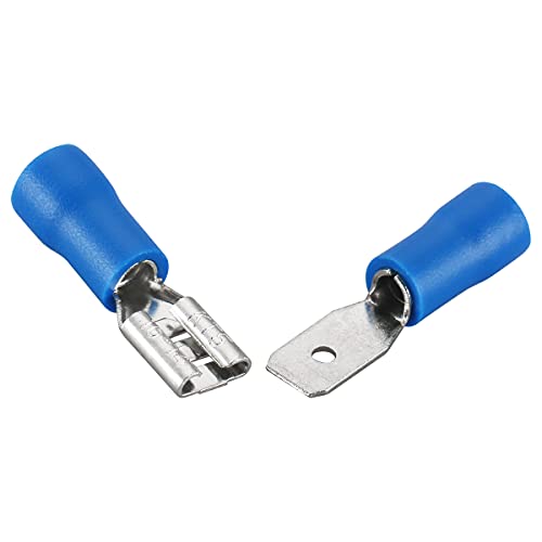 BAOMAIN 0.187" Female & Male Spade Terminals Kit 16-14 AWG 100-Pack | Blue Insulated Tin-Plated Crimp Connectors for 16-14 AWG Wiring. Kit Include 0.187" 4.8mm Female and Male Quick Terminals - size: Male and Female