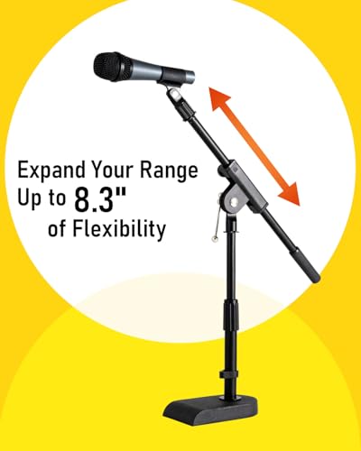 Stage Rocker Adjustable Low-profile Microphone Stand - Snare/Tom Bottom/Bass (Kick) Drum/Table Top, Adjustable Height, 15.75“ Telescoping Boom Arm, Clip-on cable holder, Powered by Hamilton (SR610111) - size: 1 Pack