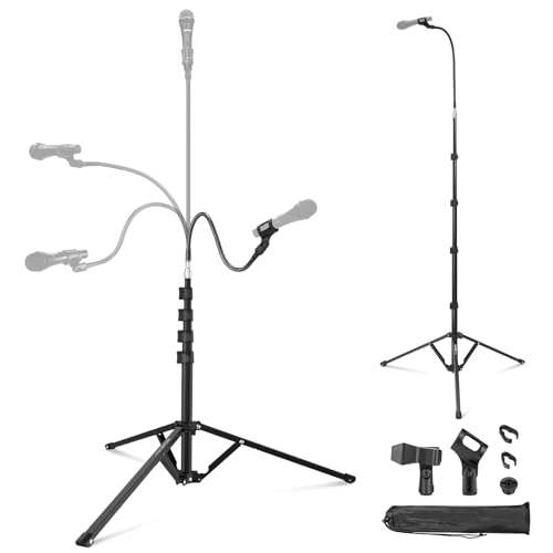 NEEWER Microphone Stand with Flexible Arm, Boom Arm Mic Floor Tripod Mount Holder with Mic Clips, 3/8" to 5/8" Adapter, Cable Clips for Singing Vlogging Live Streaming Video Recording, MS010 - style: MS010
