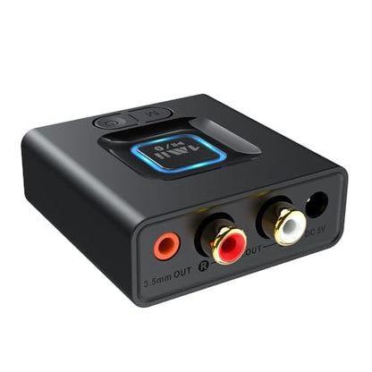 1Mii ML201 Bluetooth 5.1 Audio Receiver for Home Stereo RCA 3.5mm Jack | 12H Playtime, Dual Link, Wireless Hi-Fi Music Streaming from Phone to Powered Speaker/Old Stereo Receiver