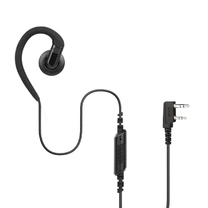 2-Pin C-Shape Earpiece with PTT Mic for Kenwood/BaoFeng Radios | Soft Rubber Earhook, Fits for TK Series & UV-5R