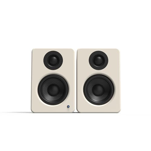 Kanto YU2 Powered Desktop Computer Speakers | 3" Drivers 3/4" Silk Dome Tweeter | 50 W RMS | Built-in USB DAC & AUX Input | Sub Out | Pair | Matte Cream - color: Matte Cream
