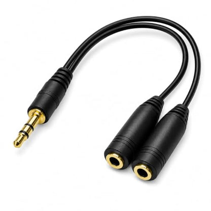 Master Cables 3.5mm Stereo Jack Headphone & Microphone Splitter Cable, 20cm, 1 Female to 2 Male AUX Adapter, Gold Plated, Audio Cable for PC, Laptop, Gaming Headsets