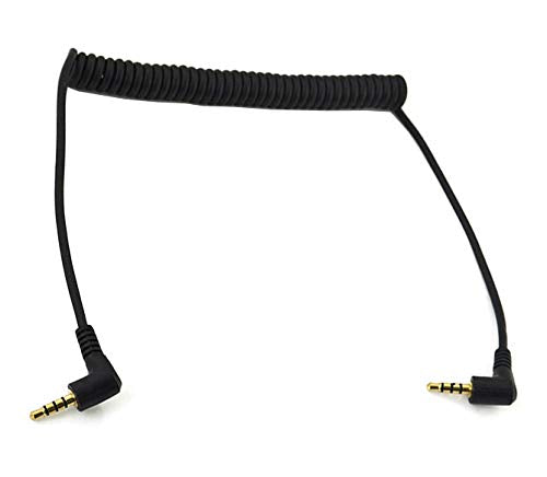 Coiled Stereo Audio Cable, (1PCS) 90 Degree Right Angle 3.5mm Male to Male Jack 4 Pole TRRS Extension Aux Audio Coiled Spiral Cable(TRRS M/M)