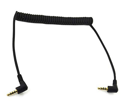 Coiled Stereo Audio Cable, (1PCS) 90 Degree Right Angle 3.5mm Male to Male Jack 4 Pole TRRS Extension Aux Audio Coiled Spiral Cable(TRRS M/M)