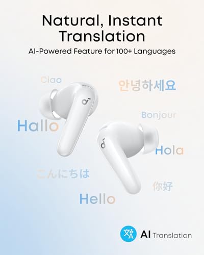Soundcore P31i by Anker Translation Earbuds with Real-Time Adaptive ANC | Real-Time Adaptive Noise Cancelling, Hi-Res Sound, Translation Earbuds, 50H Playtime, Spatial Audio, Fast Charging, IP55 - color: White