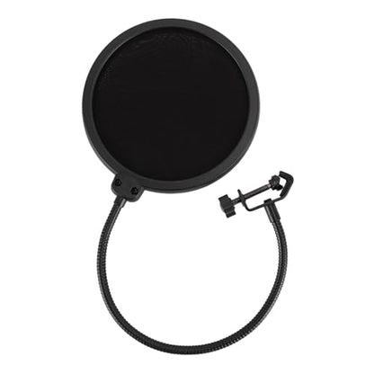 Microphone Pop Filter 360 Degree Adjustable Versatile Sturdy Dual Layered Wind Pop Screen with Gooseneck Stand for Video Studio Home
