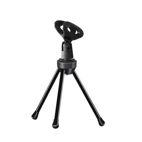 Desk Microphone Stand with Mic Clip Holder, Foldable Tripod with Non-slip Feet Adjustable Desktop Mic Stand, Ideal for Podcast, Online Chat, meetings with dynamic mics Like SM58 57 PGA48 etc.
