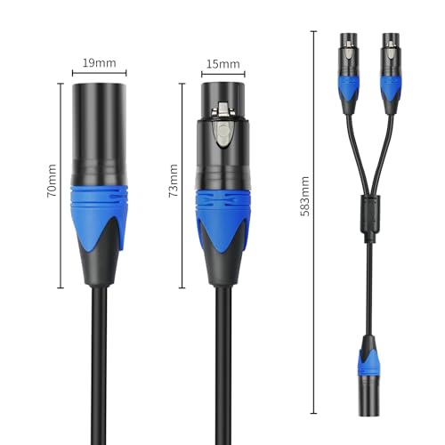 XLR Splitter, Balanced XLR Splitter Cable Male to 2 Female, XLR Y Splitter Micrphone Cable,XLR Y Splitter Cable 3-Pin (1.6FT / 2 Pack