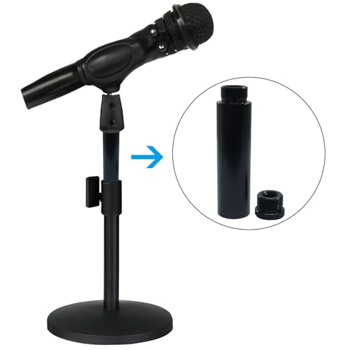 2 pcs Mic Stand Extension Tube, 5/8 Inch Aluminum Alloy | Microphone Boom Arm Extender with 2 Metal Adapters, Professional Recording Setup