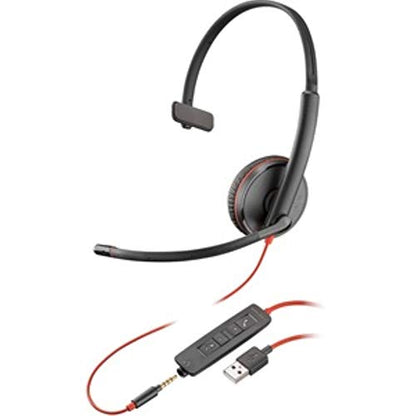 Plantronics Blackwire C3215 Headset - Mono - Black - USB Type A, Mini-Phone - Wired - 20 Hz - 20 kHz - Over-The-Head - Monaural - Supra-aural - Noise Cancelling Microphone (209746-22)