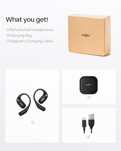 SHOKZ OpenFit - Open-Ear True Wireless Bluetooth Headphones with Microphone, Earbuds with Earhooks, Sweat Resistant, Fast Charging, 28HRS Playtime, Compatible with iPhone & Android (Renewed)