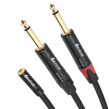 3.5mm to Dual 1/4 Y Splitter Cable, 1/8" Female TRS to Dual 6.35mm TS Male Adapter, Female Mini Jack Stereo to 2 Quarter inch Mono Converter 1 feet - color: Black 3.5mm TRS Female to Dual 1/4" TS Male 1 Foot