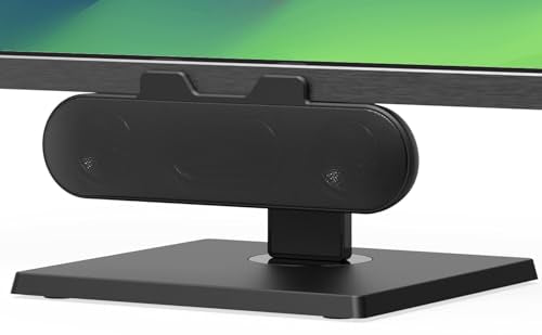 Computer Speakers for Desktop PC Monitor, External Speakers for Laptop, USB-Powered, Plug-n-Play, Wired, Clip-On, Small Computer Soundbar for PC, with Loud Sound, Rich Bass, G-Sensor, USB-C Adapter