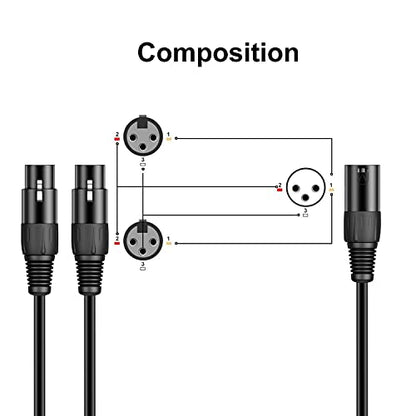 J&D XLR Splitter Cable, Gold Plated Heavy Duty 3 Pin XLR 2 Female to 1 Male Y Splitter Balanced Microphone Cord Adapter for Record, Mixer, AMP, Speaker, 1.6 Feet - size: 1.6 Feet