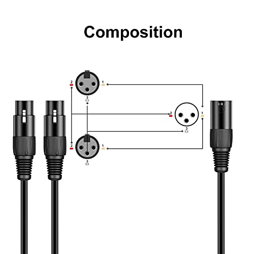J&D XLR Splitter Cable, Gold Plated Heavy Duty 3 Pin XLR 2 Female to 1 Male Y Splitter Balanced Microphone Cord Adapter for Record, Mixer, AMP, Speaker, 1.6 Feet (Pack of 2) - size: 1.6 Feet (2 pack)