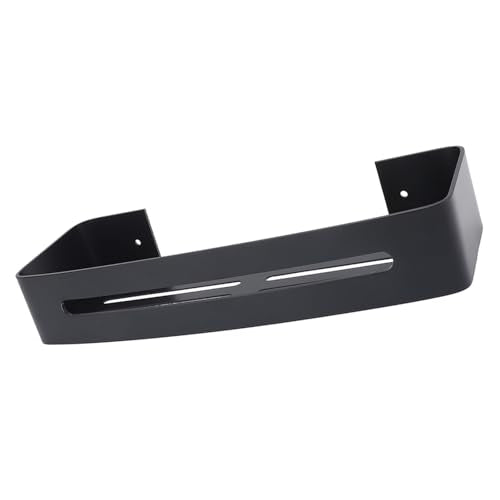 Bathroom Floating Shelf Wall Mount Bathroom Shelf Shower Bath Rack Single Layer Space Aluminum Bathroom Floating Wall Shelves with Hooks (Black)