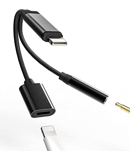 for iPhone AUX Adapter for Headphone Jack Dongle(2in1) MFI Certified Lightning to 3.5mm Splitter Cable Charger Cord Audio Adaptador para Earbud Music Charging Converter for 14 13 12 11Pro Max