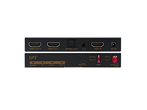 u9 ViewHD UHD1X2SA 1 in 2 Out 1x2 HDMI 2.0 HDCP 2.2 Splitter with 4K to 1080P Down Scaler and Audio Extractor 4K60Hz HDR Dolby Vision 3.5mm / Optical and HDMI Audio Output to HDMI AVR Receiver - color: 1x2 with Audio, size: v2.0 | 4K@60Hz