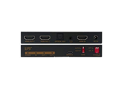 u9 ViewHD UHD1X2SA 1 in 2 Out 1x2 HDMI 2.0 HDCP 2.2 Splitter with 4K to 1080P Down Scaler and Audio Extractor 4K60Hz HDR Dolby Vision 3.5mm / Optical and HDMI Audio Output to HDMI AVR Receiver - color: 1x2 with Audio, size: v2.0 | 4K@60Hz