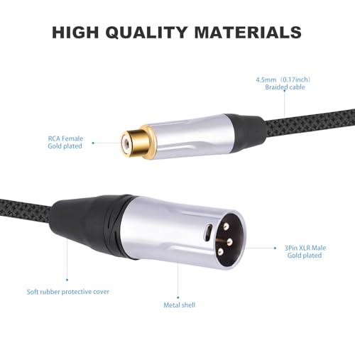 2Pack 1Ft RCA Female to 3Pin XLR Male Audio Cable;Balance XLR Male to RCA Female Unbalanced,Mixer, Power Amplifier, Audio Player Cable - color: RCA F To XLR M