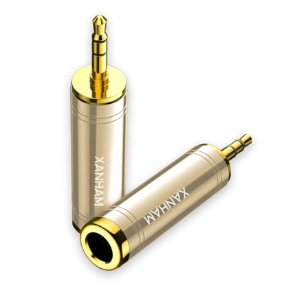 1/4 Inch 6.35mm Female to 1/8 Inch 3.5mm Male TRS Stereo Audio Jack Quarter Inch to Headphone Aux Adapter for Aux Cable, Smartphone, Laptop, Tablet, Speaker, etc. (2 Pack)