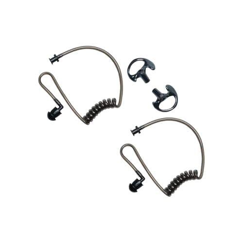 2-Pack Replacement Acoustic Tube Grey + Clear, Black Medium Earbuds | 2-Pack refill tubes (grey + clear), quick-disconnect, black medium earbuds; Fits standard coil-tube earpieces