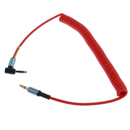 3.5mm Aux Cable Cord Coiled Headphone Cable 3.5mm Aux Extension Stereo Audio Cord Copper Right Angle Suitable for Portable Device Speaker, red