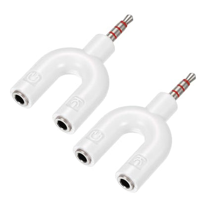 MECCANIXITY 2pcs Headset Mic Splitter Adapter 3.5mm Male to Dual Y PC White - color: White