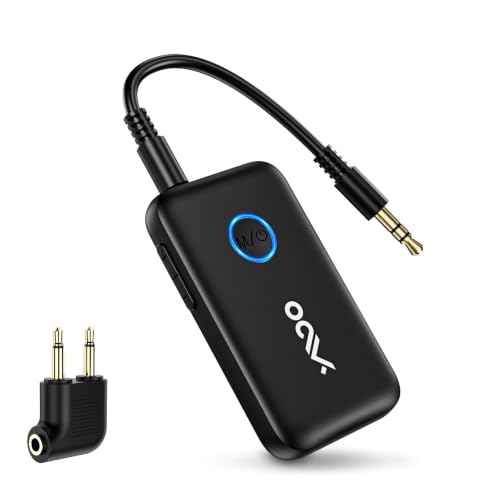 YMOO Airplane Bluetooth Adapter for AirPods, Bluetooth Transmitter Receiver | for TV, with aptX Adaptive & Low Latency, 3.5mm Aux Wireless Audio Adapter for 2 Headphones, Airplane Travel Essentials - color: Black