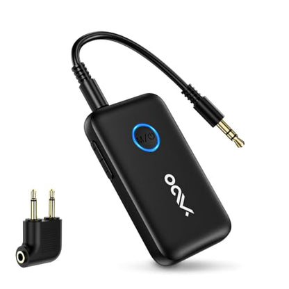 YMOO Airplane Bluetooth Adapter for AirPods, Bluetooth Transmitter Receiver | for TV, with aptX Adaptive & Low Latency, 3.5mm Aux Wireless Audio Adapter for 2 Headphones, Airplane Travel Essentials - color: Black
